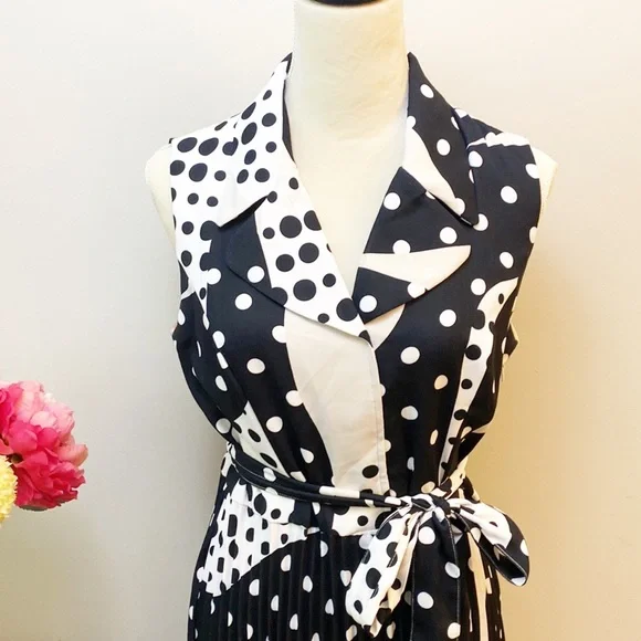 T TAHARI | Bloomingdale’s Polkadot Pleated Midi Dress women’s 10 - Picture 3 of 9